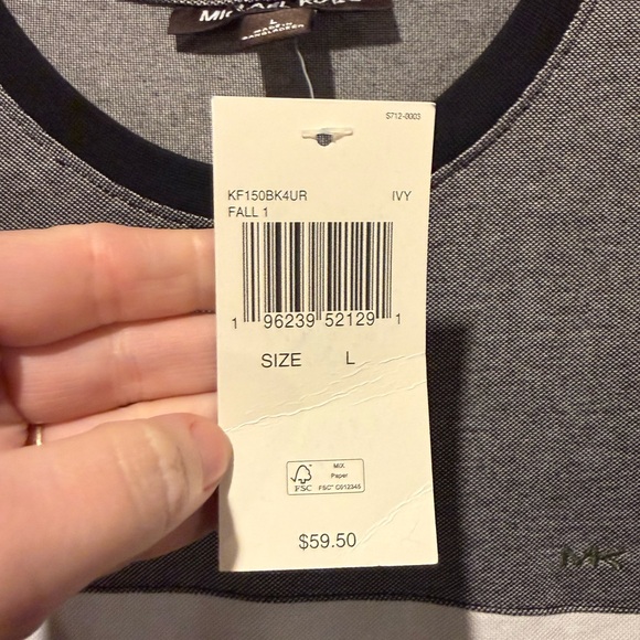 Michael Kors Knit Tee Shirt Mens L black green striped colorblock soft comfort - Picture 6 of 11